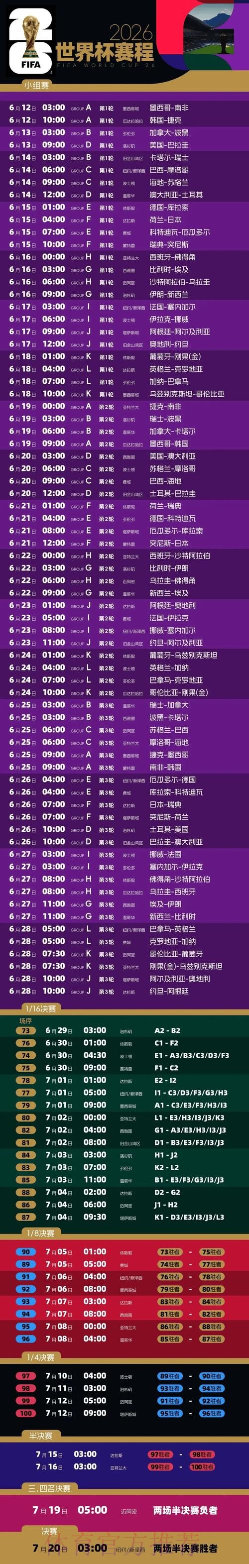 2026世界杯每日赛程最新全程直播实时查看 2026世界杯每日赛程最新全程直播实时查看